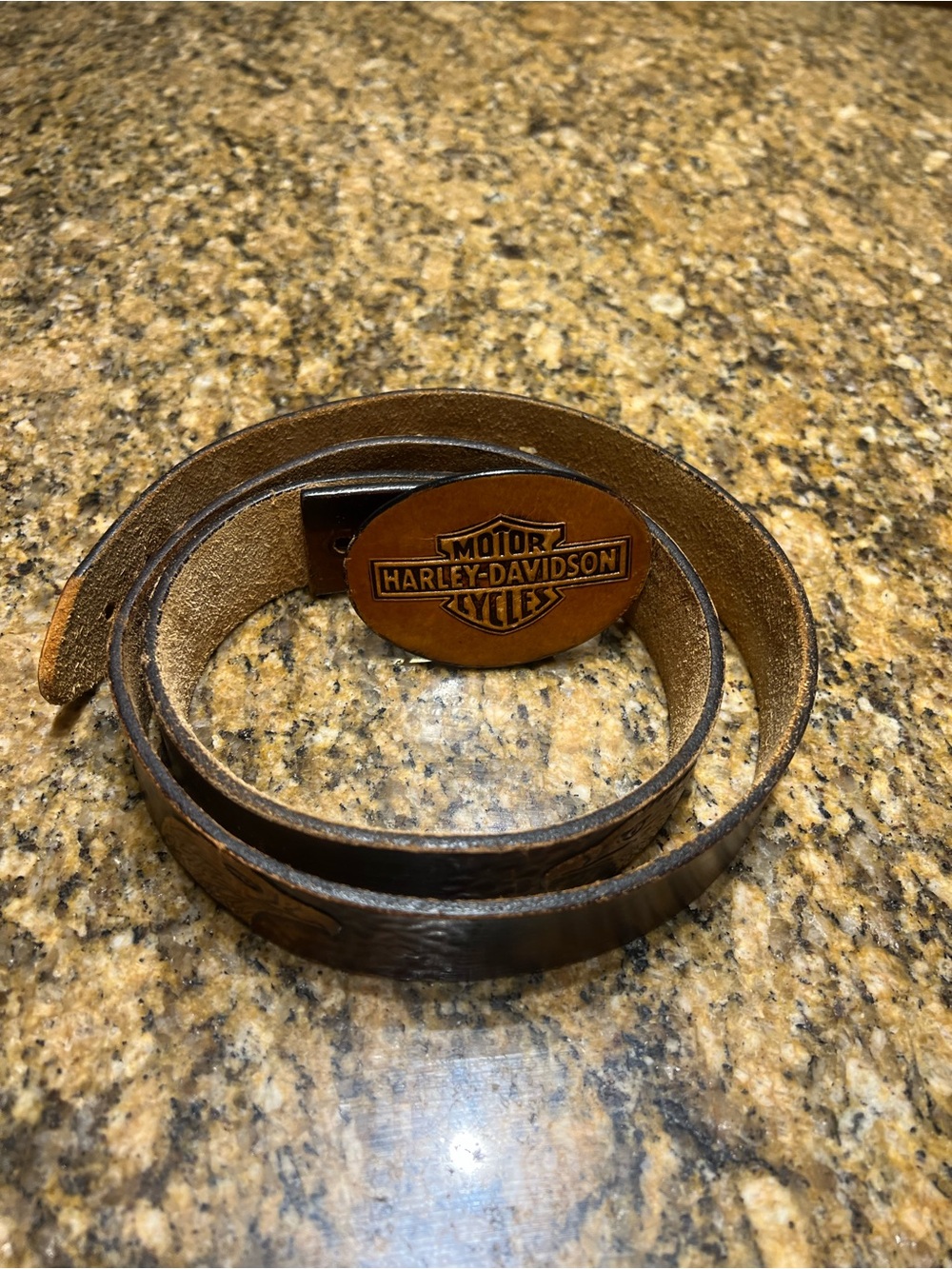Vintage Harley-Davidson Brown Leather Belt with Logo Buckle